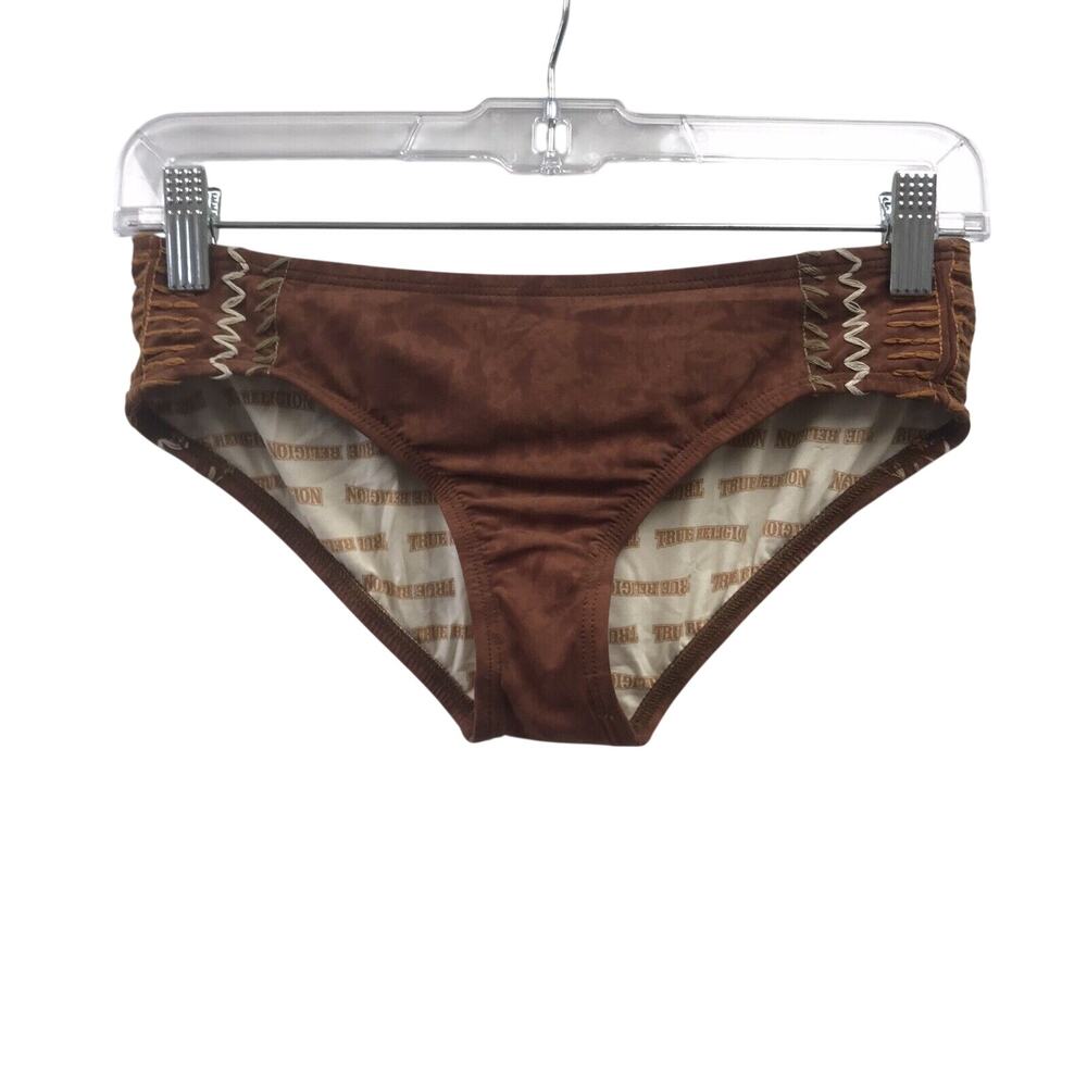 True Religion Bikini Womens XS Swim Suit Bottom Brown Embroidered